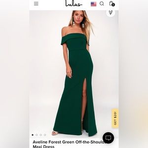 Lulu’s Aveline Forest Green Off the Shoulder Maxi Dress Medium